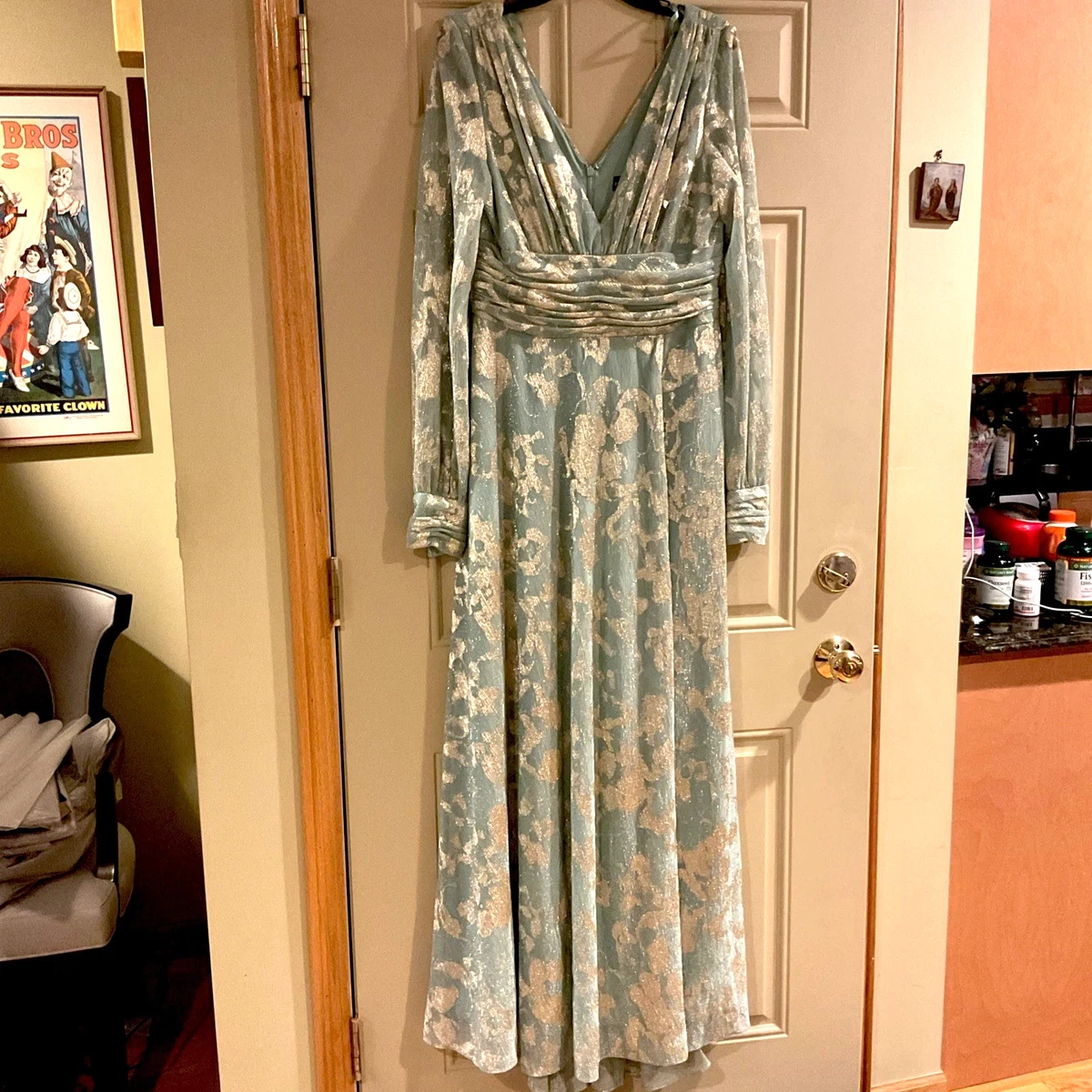 maxi dresses mother of the bride Dress Dusty Blue A Line V Neck 3/4 Illusion Sleeves Appliqued Chiffon Floor Length Mother Of The Bride COLOR:Auburn Fruit Salad with Poppy you can order them image-add-2/19/26
