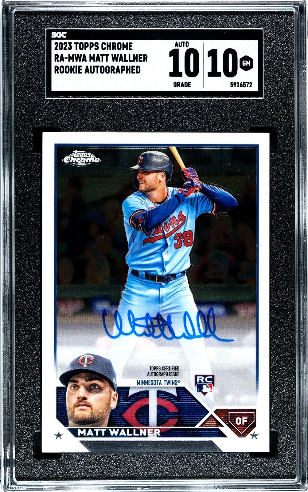 2023 Topps Chrome #RA-MWA - Auto RC - Matt Wallner, Twins - SGC 10, Auto 10 GEM
