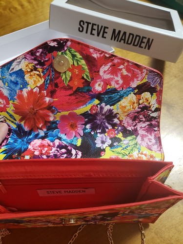 Steve Madden Blumenmuster Clutch Geldbörse Umhängetasche Schulter Kettenriemen Neu im Karton - Bild 4 von 5
