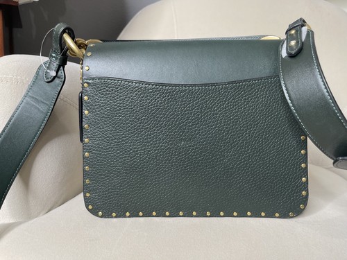 New! Coach Rivet Beat Bag Hunter Green Shoulder Bag w/ Gold Studded Leather - Picture 5 of 11