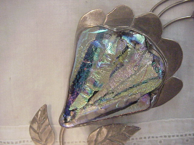 HUGE H. Mackie Dichroic Glass and Sterling Abstract Flower