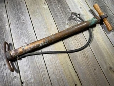 VINTAGE BIKE BICYCLE PUMP FLOOR PUMP SHOP PUMP WOOD HANDLE USED UNTESTED