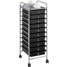 Image of 10 Drawers Rolling Storage Cart Lockable Wheels Plastic Mobile Utility Trolley