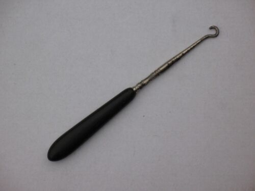 VINTAGE ANTIQUE FRENCH  EBONY BUTTON HOOK - Picture 1 of 3