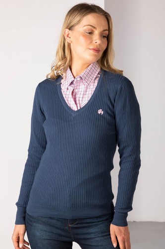 Rydale Ladies Ribbed Jumper Womens V Neck Rib Knit Sweater Pullover 10 Colours - Picture 50 of 71
