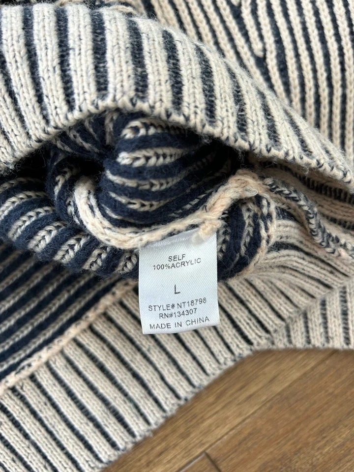 Lumiere Women's Sz L Striped Dolman Sleeve Sweater Blue/Ivory Chunky Knit Soft - Image 4 of 4