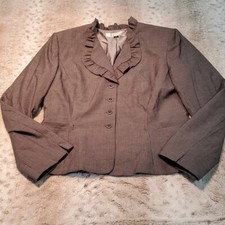 Tahari Gray Vertical Stripe Blazer w Fancy Collar Size 10
