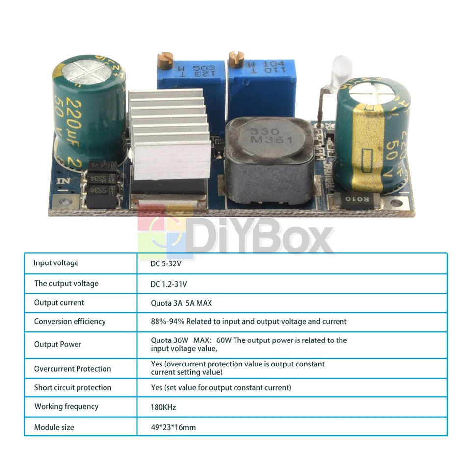 5-32V to 1.2-31V 5A DC-DC Step-Down Converter Module Constant Current Voltage - Image 3 of 4