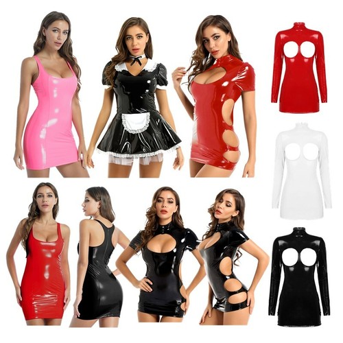 Damen Mini Kurz Kleid Sexy PU Leder Bodycon Ärmellos Clubwear Raves Mode - Bild 1 von 67