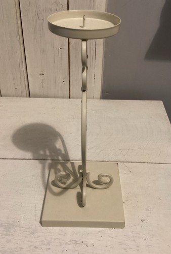 Modern Scroll Work Heart Shaped Metal Candlestick Cream 12” High - Picture 2 of 4