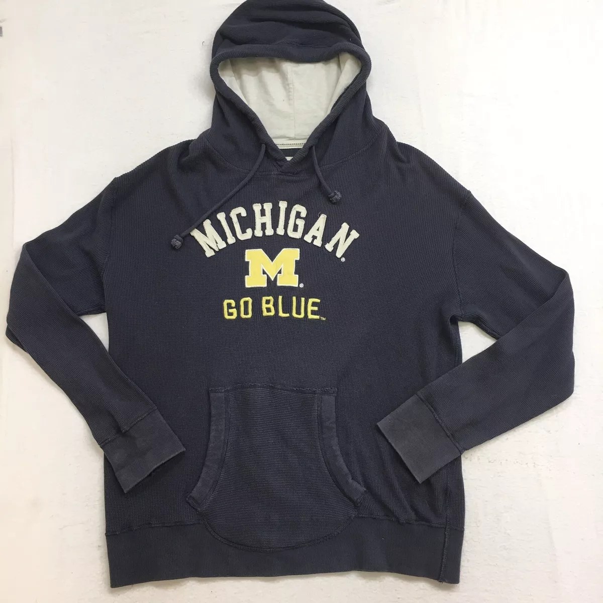 MICHIGAN WOLVERINES Kangaroo Pouch Hoodie Men XL Navy Blue Waffle Knit Go Blue