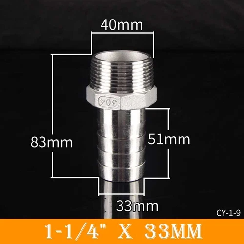 Stainless Male Thread Pipe Fitting x Barb Hose Tail Connector BSP 1/8" to 4" - Bild 55 von 86