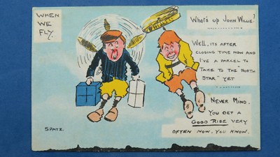 Vintage Luftfahrt Comic Postkarte 1900er Hubschrauber Flugzeug Flugzeug WENN WIR FLIEGEN