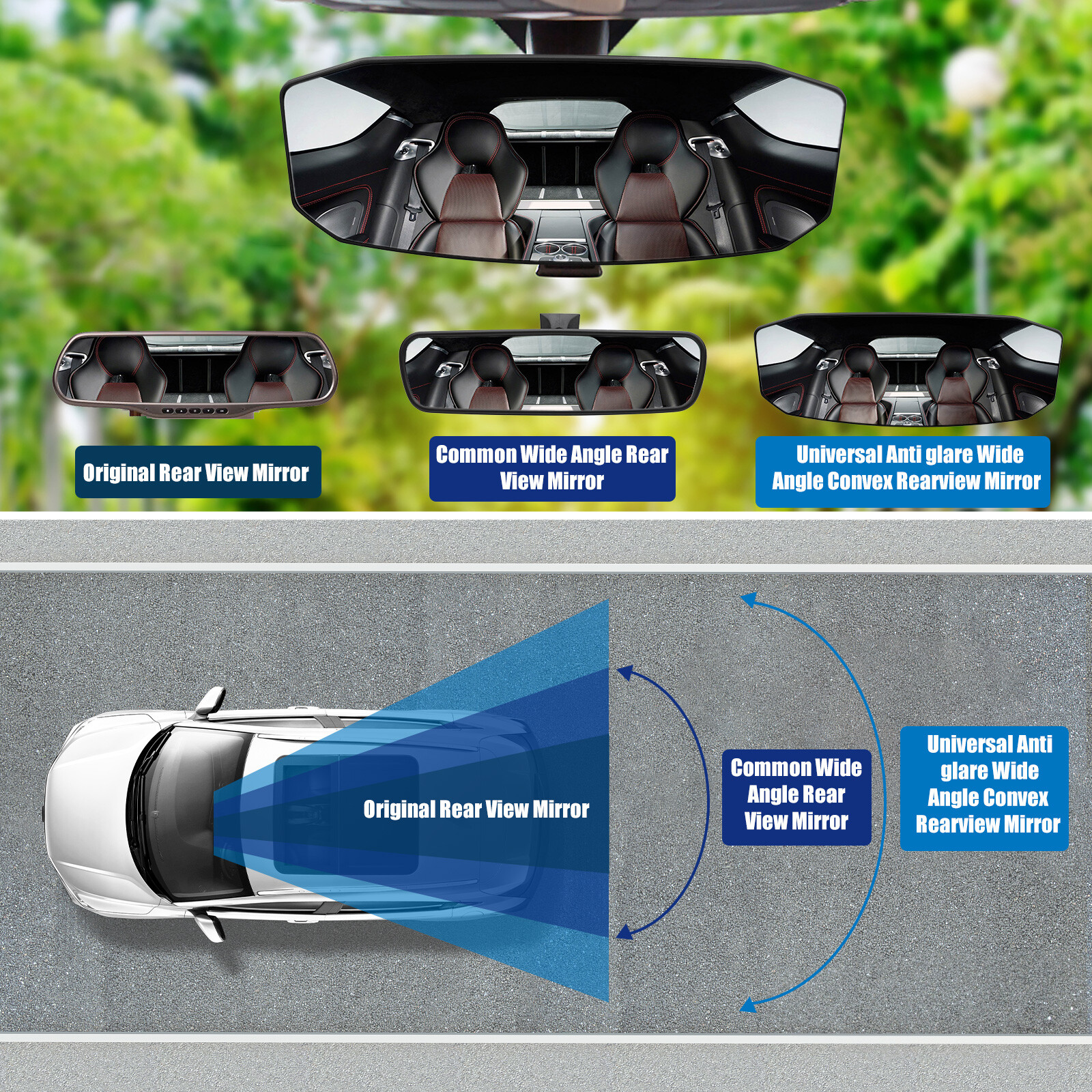 Universal Car Interior Rear View Mirror Clip On Rearview Mirror Wide