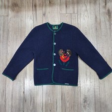 Giesswein Vintage Austrian Navy Boiled Wool Jacket Dog Poodle Love Patchwork • 8