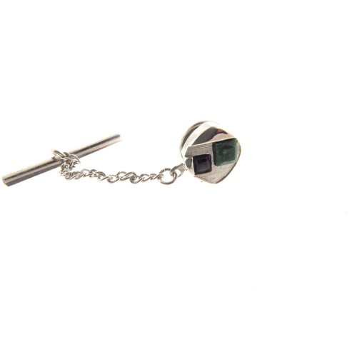 Vintage Swank Green Crystal Tie Tag Silver Tone - Afbeelding 1 van 3