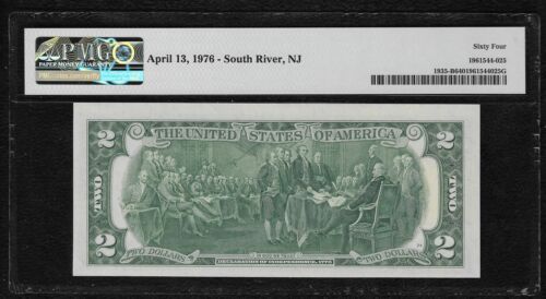 1976 $2 *First Day Of Issue Post Marked* Federal Reserve Note "PMG 64" - Picture 2 of 2