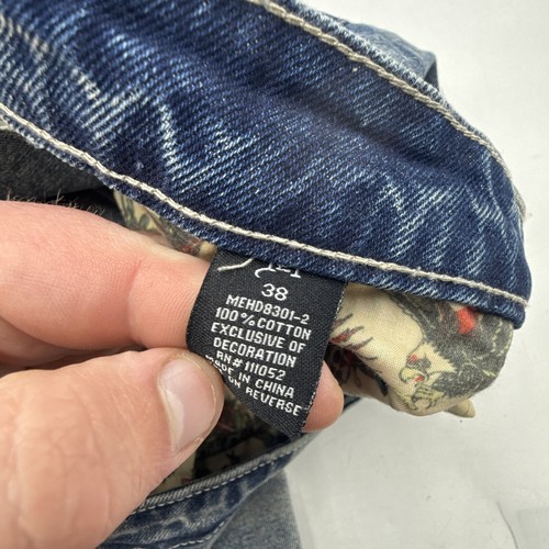 ED HARDY NEW YORK SKULL EAGLE DISTRESSED Y2K DENIM BLUE JEANS MEN'S SIZE 38 - Picture 9 of 16