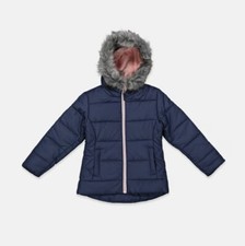 Rothschild Girls L 14 Navy Blue Quilted Fur Trim Puffer Coat NWT C56