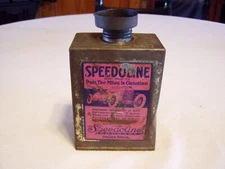 VINTAGE 1920'S SPEEDOLINE FUEL ADDITIVE CAN RACE CAR GRAPHICS GAS OIL AUTOMOBILE