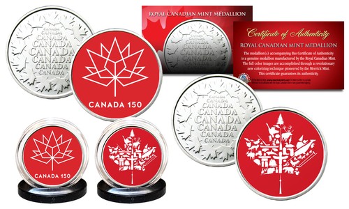 CANADA 150 ANNIVERSARY Royal Canadian Mint Medallions 2-Coin Set - ALL RED LOGOS - Afbeelding 1 van 1