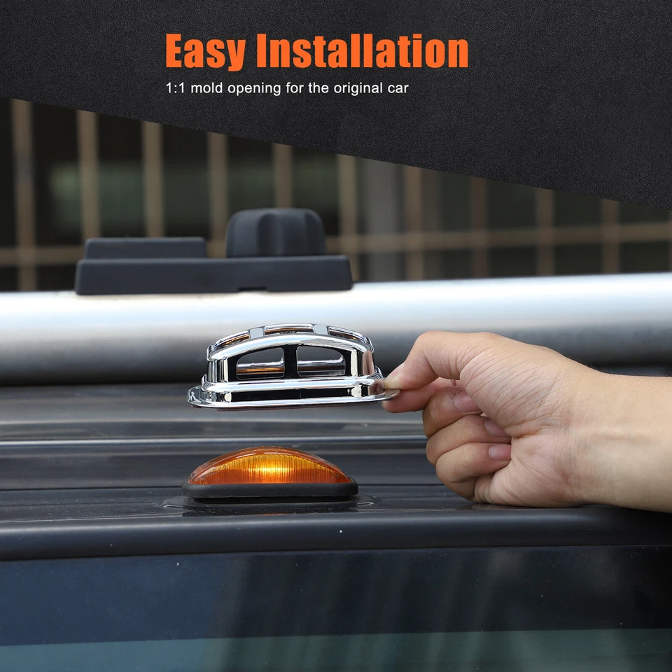 ABS Silver Front & Rear Roof Light Guard Cover Trim For Hummer H2 2003-2009 - Image 3 of 4