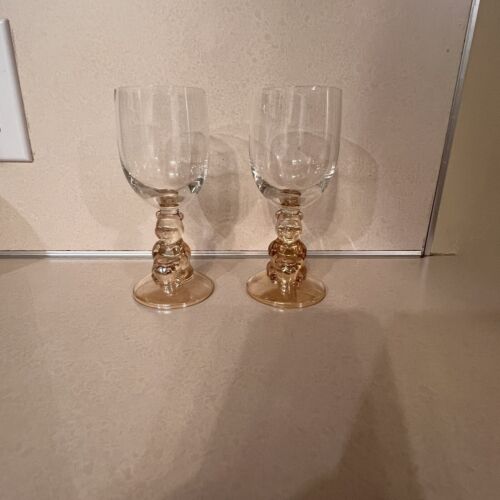 Vintage Set Of 2 Iridescent Winnie The Pooh Wine Glasses Marked Walt Disney CO