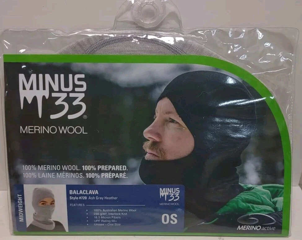 Minus33 Merino Wool Balaclava Midweight Ash Gray OS 100% Merino