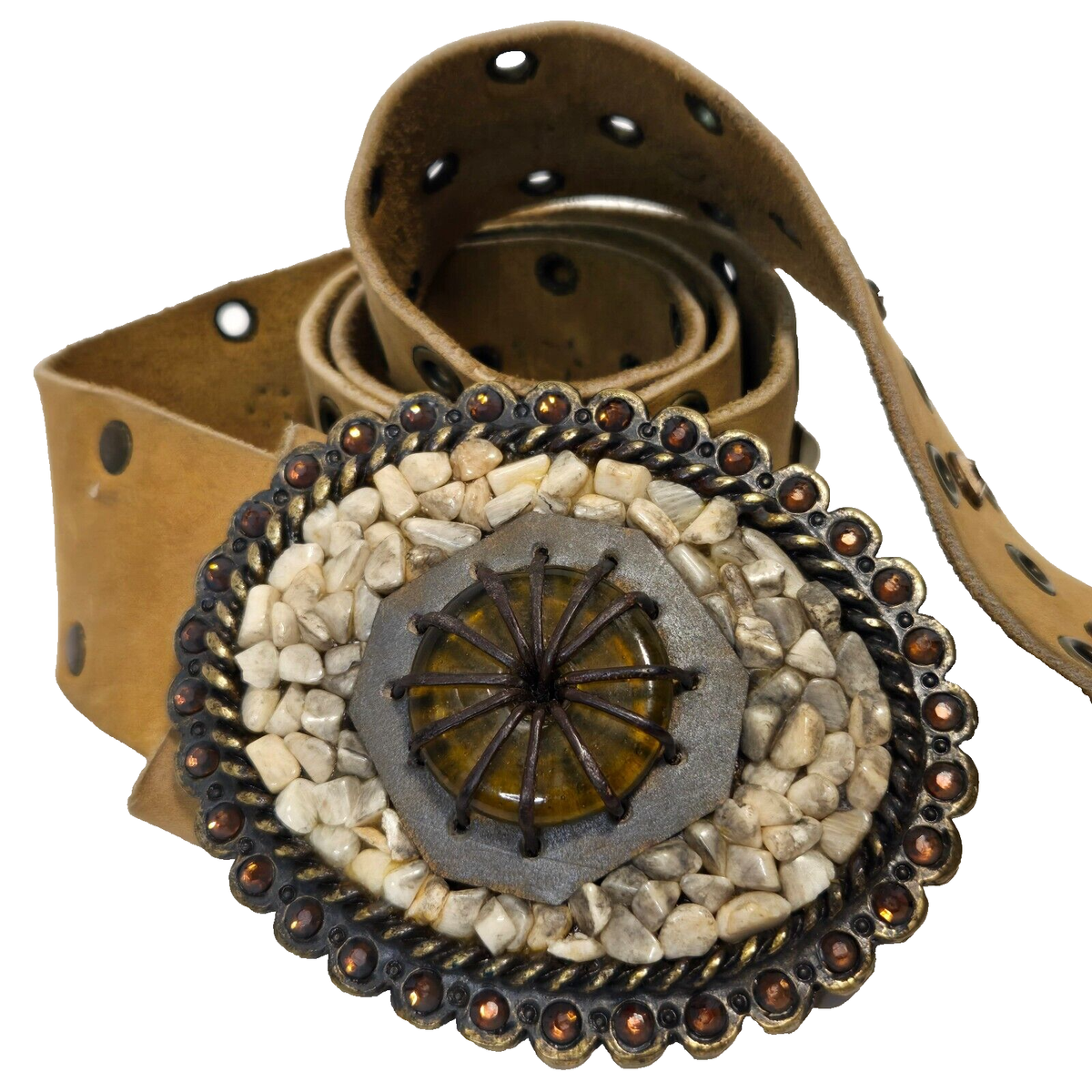 Leatherock Leather Belt Medium Western Rhinestones Studs 