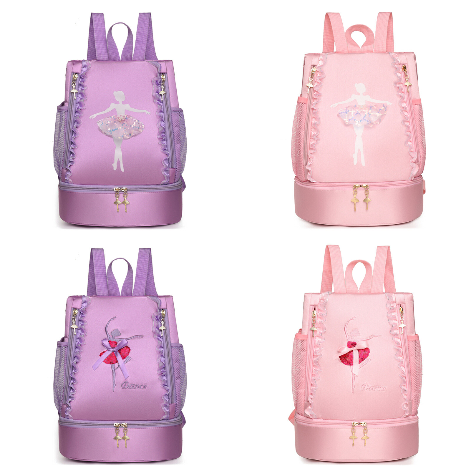 Mochila de almacenamiento de baile de doble hombro para niños ballet latino, bolso de encaje letra