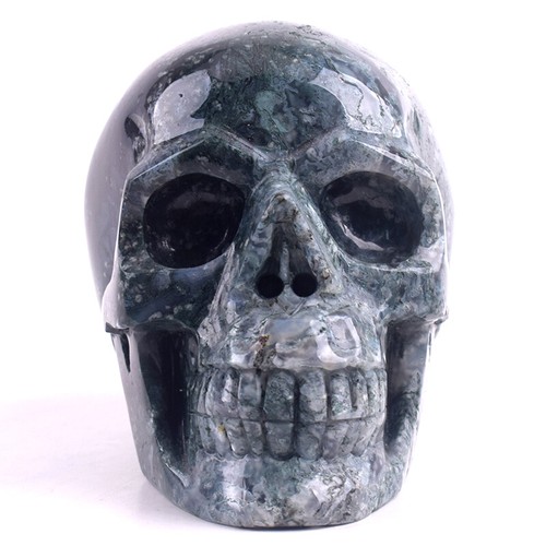 5.2'' Natural Moss Geode Agate Hand Carved Skull Crystal Healing 1463g #SC06 - Picture 5 of 9