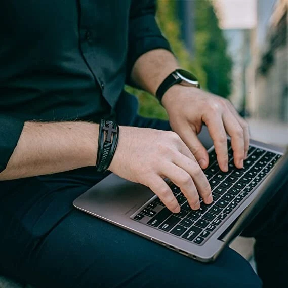 Men's Cross Braided Bracelet Leather Cuff Bracelet Bangle Magnetic Clasp - Image 4 of 4
