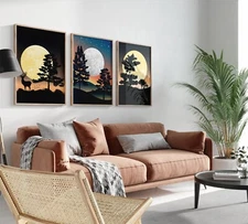 Abstract Mountain Canvas Wall Paintings Sunset Background Wall Art Design