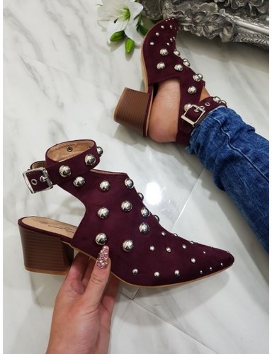 NEU DAMEN MODE MITTLERER ABSATZ BUBBLE NIETEN SPITZ KNÖCHELRIEMEN PULLES GRÖSSE 3-8 - Bild 14 von 20
