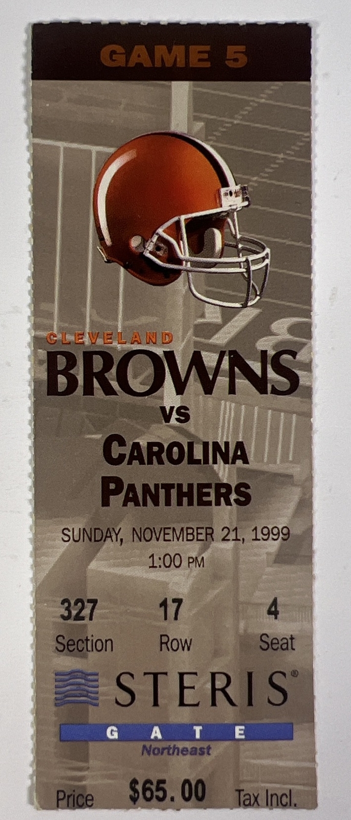 Cleveland Browns VS Panthers Ticket 11/21/99 Inaugural Season Browns r
