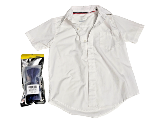French Toast White Button-Down Shirt Boys 8 + Blue Silk Bowtie & Suspenders - Picture 2 of 3