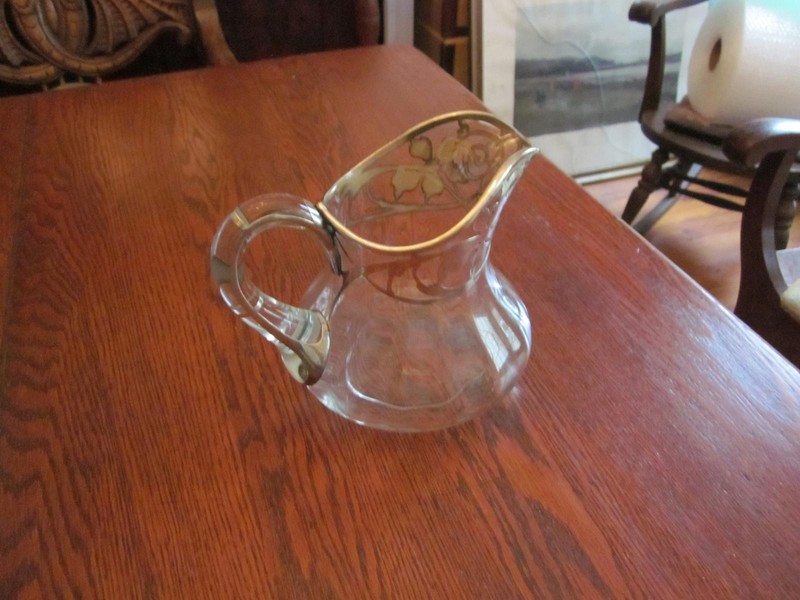 1 c.1910 Art Nouveau Sterling Silver Overlay Milk Pitcher