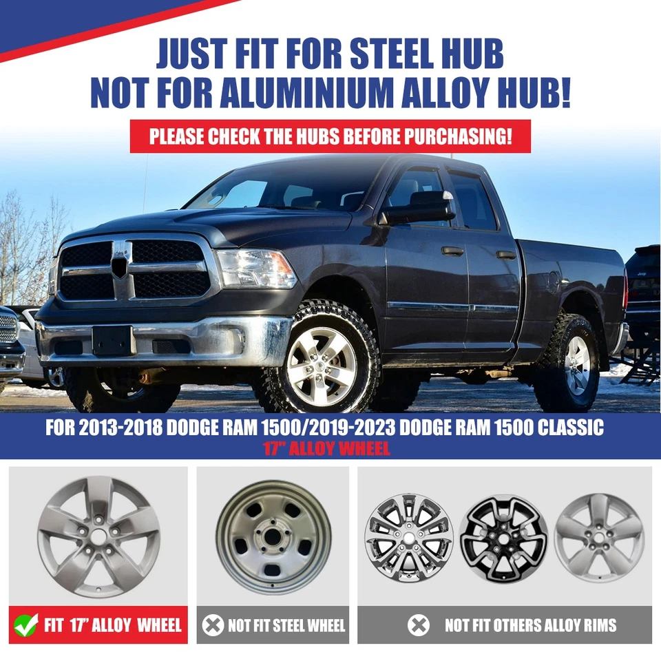 17" Set of 4 Hub Caps Full Rim Wheel Covers Black for 2013-2018 DODGE RAM 1500 - Изображение 4 из 4