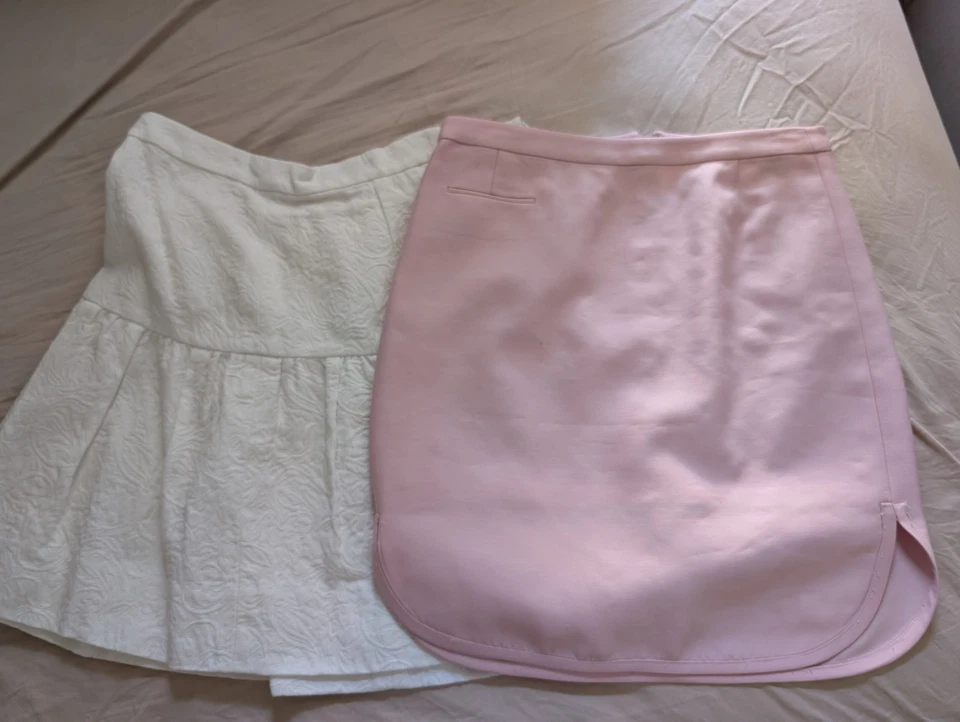 TWO J Crew Collection Falda Lana Seda Mujer 00 Rosa Blanco Forrada Nueva