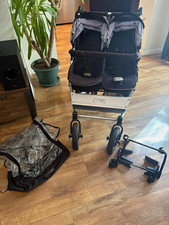 Mountain Buggy Duet 3.0 Double Pushchair Grey/Black Rain Cover Rubber Tyres