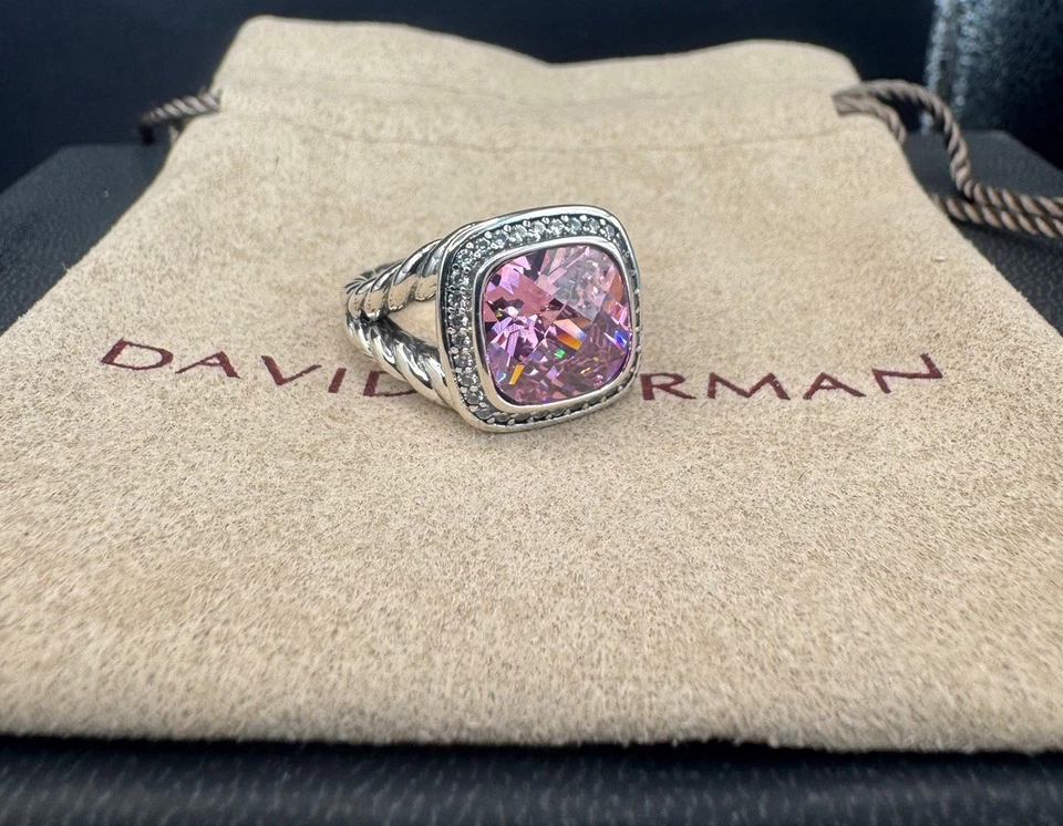Anillo David/Yurman Plata de Ley 925 14mm Turmalina Rosa Albión Talla 6 Foto 3 de 4