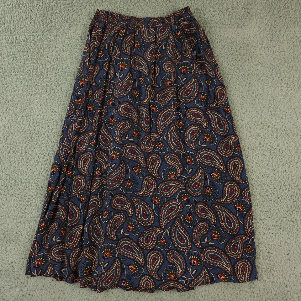 Falda Talbots Vintage Mujer 4 Azul Rojo Paisley Midi Plisada Bolsillos Completos Carrera Foto 2 de 4