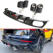 Labbro diffusore paraurti posteriore con punte di scarico per Audi Q8 SQ8 2019-22 LED vero carbonio
