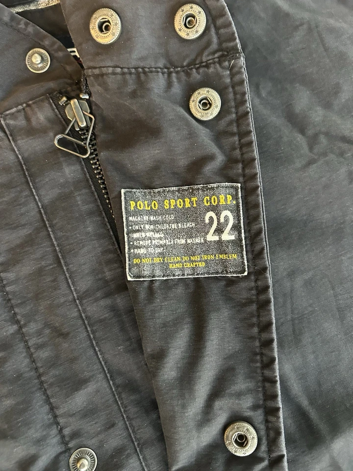 Vintage Polo Ralph Lauren RPL Fishtail Parka Jacket Black Red Print Hooded L - Image 3 of 4