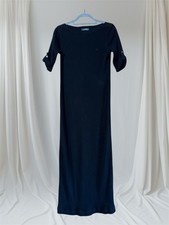 Lauren Ralph Lauren Petite P/P RIBBED Maxi Dress Black 100% Cotton Snap Arms EUC