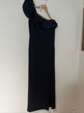 Xscape 10 Black Organza Ruffle One Shoulder Maxi Gown Dress Slit Event Dress