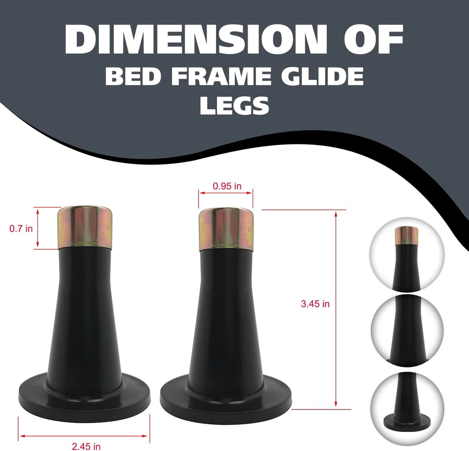Juego de 4 deslizadores de patas de muebles negros de repuesto para marcos de cama ruedas Foto 2 de 4