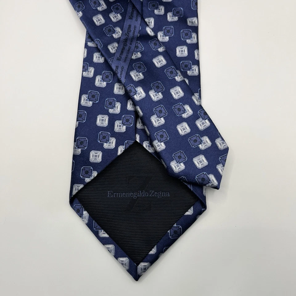 Corbata para hombre ERMENEGILDO ZEGNA 100 % seda ITALIA lujo geométrica azul Foto 2 de 3