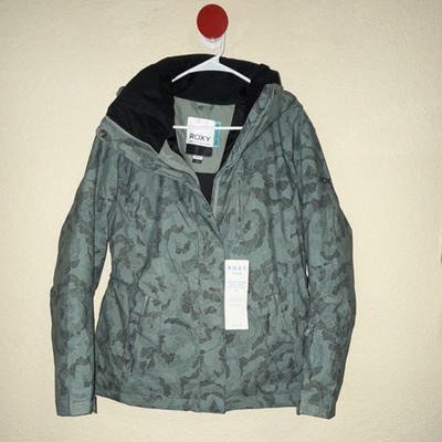 ROXY Jetty JK Women's Ski Jacket M Green Floral DryFlight Hooded Winter