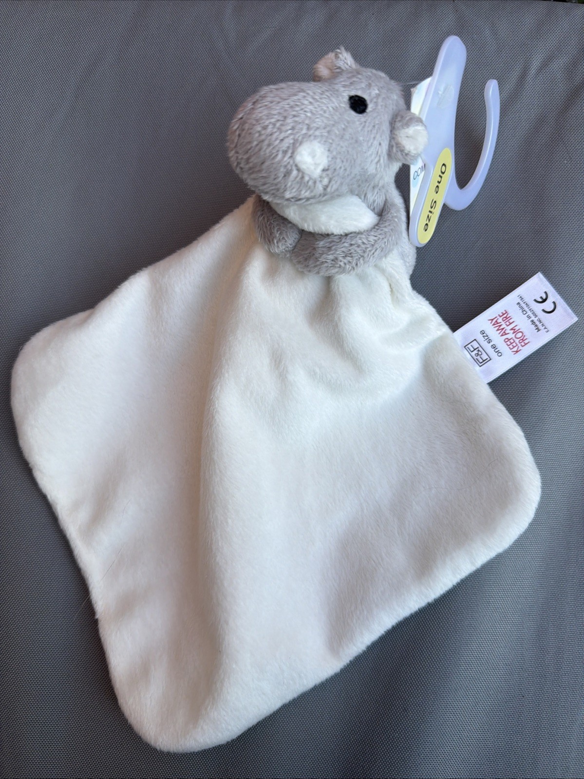F&F WHITE hippo COMFORTER SOFT TOY BLANKIE SOOTHER FRED & FLO BABY DOUDOU UNUSED